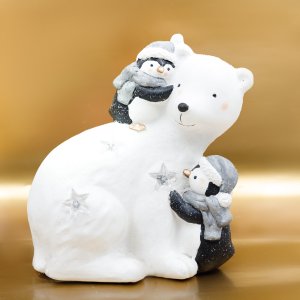Статуэтка Полярный медведь с пингвинами с подсветкой APF477630