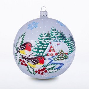 Украшение елочное Шар 7 Деревенька 11,5см стекло С641