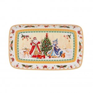 Блюдо Дед Мороз и Снегурочка 30х19х4см прямоугольное фарфор 85-1656