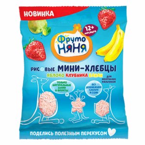 Мини-хлебцы ФрутоНяня рисовые Яблоко/клубника/банан с 12мес 30г