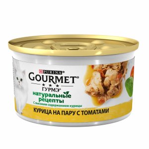 Корм Гурмэ Натуральные рецепты Курица на пару с томатами ж/б 85г