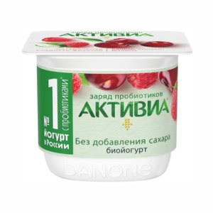 Биойогурт Активиа Вишня/яблоко и малина обогащенный 2.9% 130г