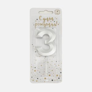 Свеча Омский СЗ тортовая на шпажке 3 Витые серебро парафин 4х1,1х9,5