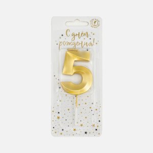 Свеча Омский СЗ тортовая на шпажке 5 Золотые витые парафин 4х1,1х9,5