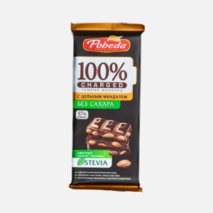 Шоколад Победа Чаржед темный с цельным миндалем без сахара 90г