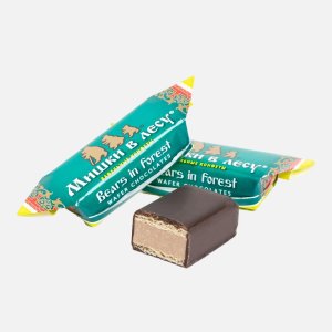 Конфеты Победа вкуса Мишки в лесу вафельные в горьком шоколаде вес