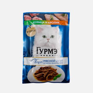 Корм Гурмэ Перл Мясной дуэт Кролик/курица в соусе пауч 75г