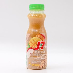 Продукт питьевой J-7 Полезный перекус Коктейль из персик/манго/яблок/овсяные хлопья пл/б 0,3л