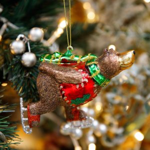 Украшение елочноеМедведь на коньках стекло 10х5х10см 04093