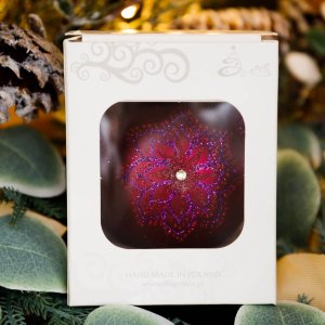 Украш елочШар фуксия матов с лилов искр снежин и страз руч раб п/у 8см