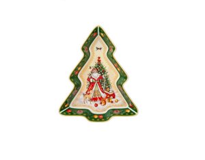 Блюдо-елка Лефард Дед Мороз зеленое фарфор 25х21х4см 85-1755