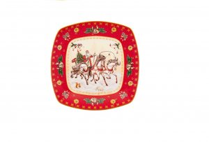 Блюдо Тройка квадратное красное фарфор 25*4,2см 85-1733