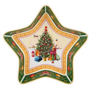 Блюдо-звезда Лефард Елка зеленое фарфор 17,5х17,5х3,5см 85-1610