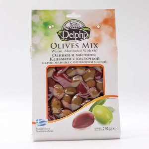 Оливки и маслины Делфи Каламата с/к маринов с оливк маслом в/у 250г