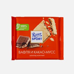 Шоколад Риттер Спорт молочный с начинкой из вафли/какао-мусса 100г