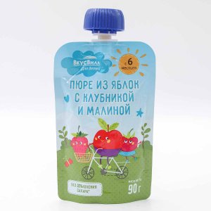 Пюре Вкусвилл из яблок с клубникой и малиной 90г