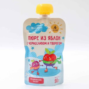 Пюре Вкусвилл из яблок с черносливом и творогом 90г