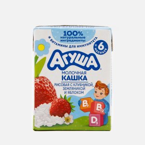 Каша Агуша Укрепляй-ка Молочно-рисовая с клубникой, земляникой и яблоком 2.7% 200мл