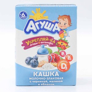 Каша Агуша Укрепляй-ка Молочно-злаковая с черникой, малиной и яблоком 2.7% 200мл