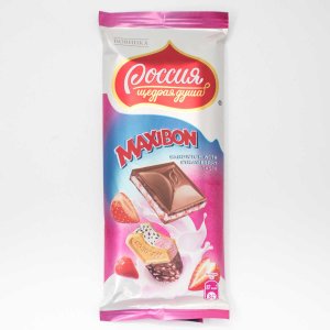 Шоколад Россия Максибон с двухслойной начинкой со вкусом клубники и печеньем 80г