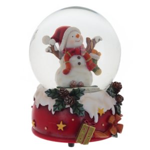 Фигурка декоративная Снеговик в стеклянном шаре с музыкой D10см L10W10H14,5см полимер