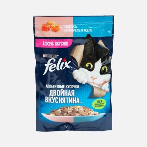 Корм Феликс Двойная Вкуснятина лосось/форель в желе пауч 75г