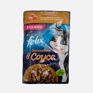 Корм Феликс Сенсейшнс с индейкой в соусе со вкусом бекона пауч 75г