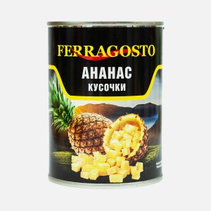 Ананасы Феррагосто кусочки в легком сиропе ж/б 580мл