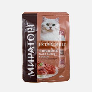 Корм Мираторг Экстра Мит для стерилизованных кошек Говядина Блэк Ангус в соусе 80г