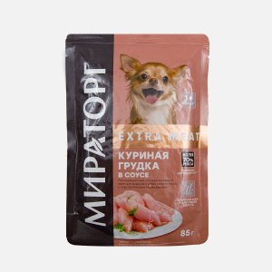 Корм Мираторг Экстра Мит для взрослых собак мелких пород Куриная грудка в соусе 85г