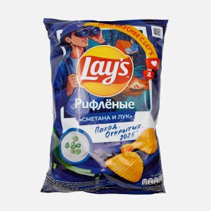 Чипсы Лэйс Рифленые Сметана и лук пл/уп 140г