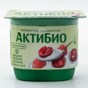 Биойогурт АктиБио Вишня, Яблоко и Малина обогащенный без сахара 2.9% 130г