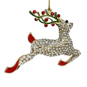 Украшение елочШишиОлень со стразами 10см металл 62103