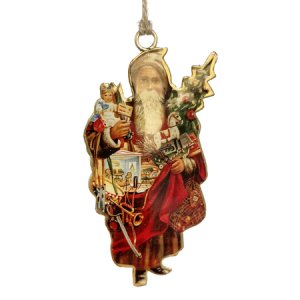 Украшение елочШиши Дед Мороз с елкой 12см металл 62288