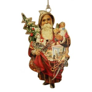 Украшение елочШиши Дед Мороз с елкой 18см металл 62290