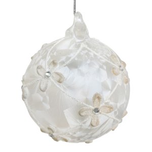 Украшение елочШишиШар матовый с цветком из блесток 10см стекло62590