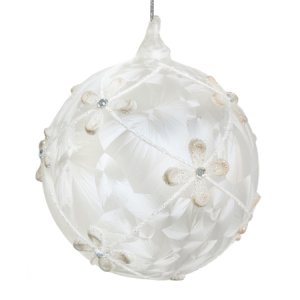 Украшение елочШишиШар матовый с цветком из блесток 12см стекло62591