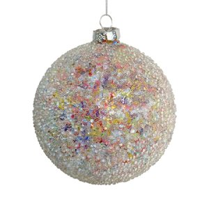 Украшен елочШишиШар прозрач с цвет блест внутри и бусин снаруж12см сте