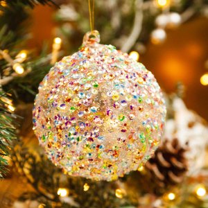 Украшен елочШишиШарик с цветными пайетками 8см стекло 62808