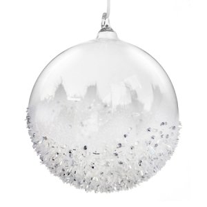 Украшен елочШишиШар прозрачный с белой мишурой на дне12см стек 63503