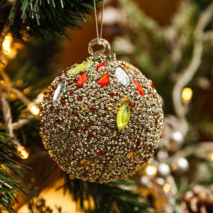 Украшен елочШишиШар с сереб бисером и красными стразами 8см стек 63750