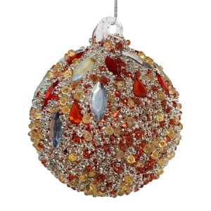 Украшен елочШишиШар с янтрными и красными стразами 8см стекло 63752