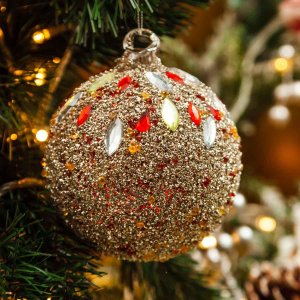 Украшен елочШишиШар с янтрными и красными стразами 10см стекло 63753