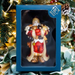 Фигурка Санта с мишками в рука 12х9х2см стекло 4261К00