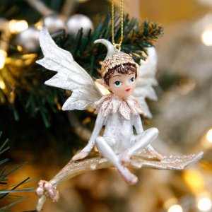 Украшение елочное Эльф на золотом листочке стекло 8,5х6х9,5см 208107