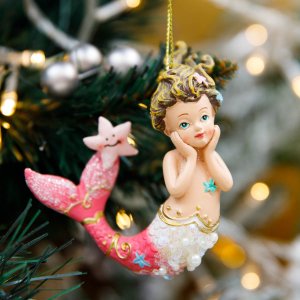Украшение елочное Русалочка со звездочкой стекло 7х4х9,5см 218084
