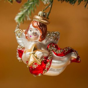 Украшение елочное Херувим золотой стекло 8,5х4,5х14,5/11,5х5х11см
