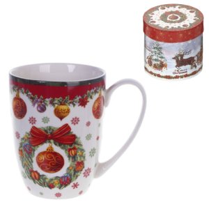 Кружка 350мл Новогодний венок 3 L12 W8 H10,5см фарфор 743301