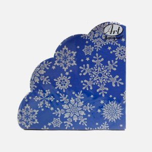 Салфетки Арт букет Серебро снежинки на синем рондо 3сл 12шт