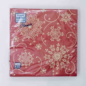 СалфеткиХоумКоллекшнКлассикВолшебн снежинки на бордовом 3сл 20 лист